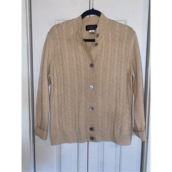 Mina Molinari Italy Wool Cashmere Beige Tan Knit Cardigan Size Large, MSRP $250+ - Picture 8 of 11